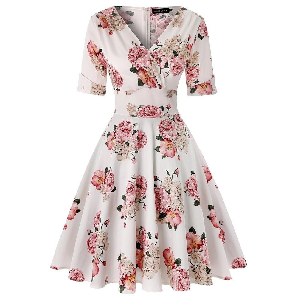 Mint Limit Floral Short Sleeve V Neck Fit And Flare Dress Size M Medium NWT - Picture 7 of 7